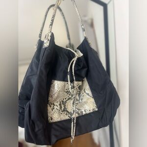 FALCHI by FALCHI REVERSIBLE NYLON HOBO HANDBAG BLACK & White(ivory)